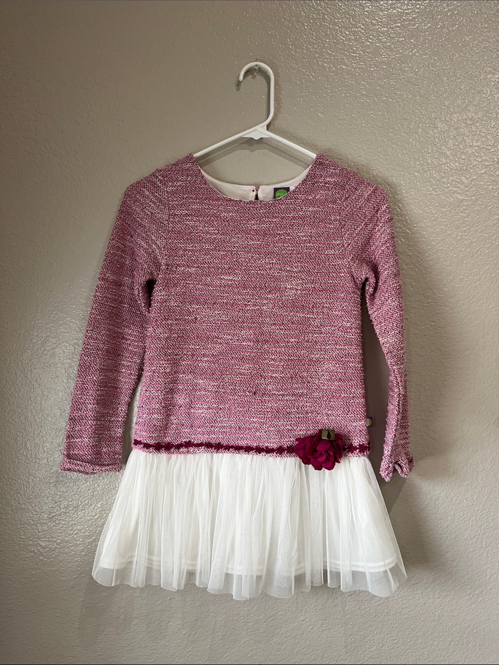 Dollie & Me Pink Knit Top with White Tulle Skirt and Berry Flower Sz 10